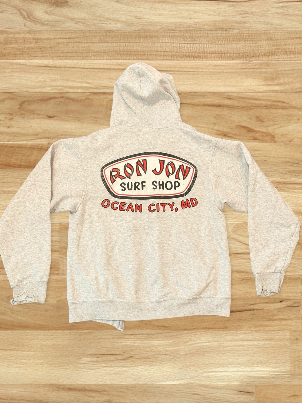 Vintage 90s Y2K Ron Jon Surf Shop Hoodie Zip Distressed Grey Small Grunge Surf